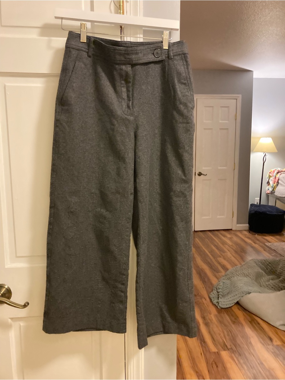 Massimo Dutti Charcoal Wide-Leg Wool Blend Pants